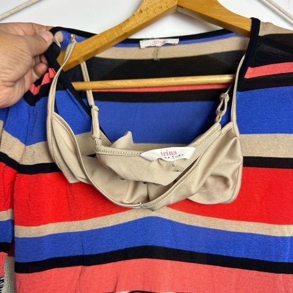 Trina Turk Striped Long Sleeve Midi Dress Size S V-Neck - Picture 10 of 11